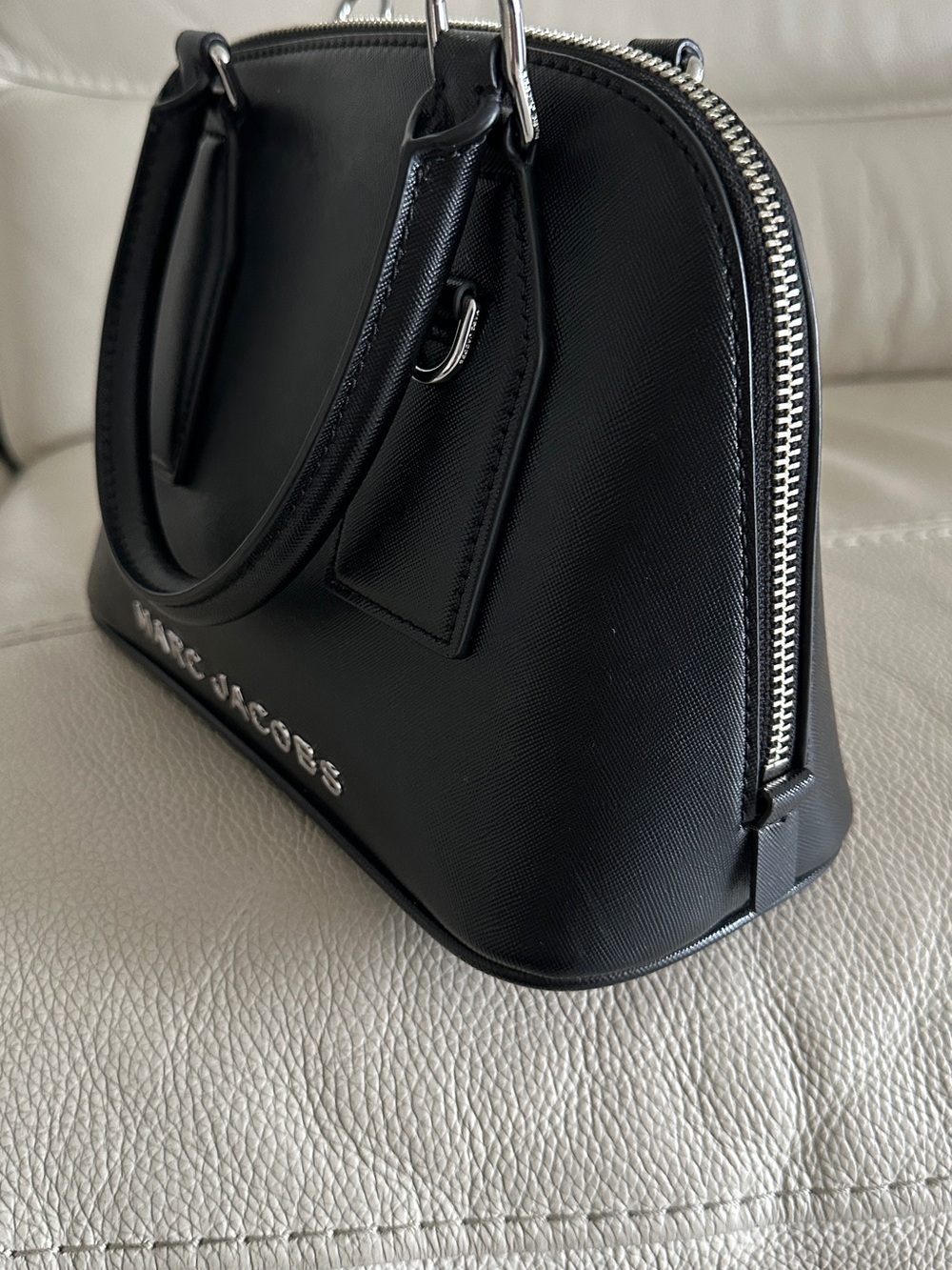 Marc Jacobs Black Leather Dome Satchel with Webbing Strap - Picture 2 of 9